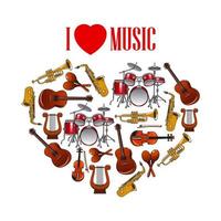 Heart with musical instruments for arts design vector