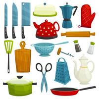 Kitchen utensils and kitchenware icons vector