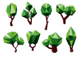 Green 3D polygonal trees icons vector