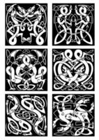 Celtic knot patterns with tribal dragons vector