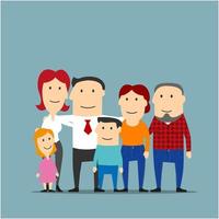 Happy multigenerational family cartoon portrait vector