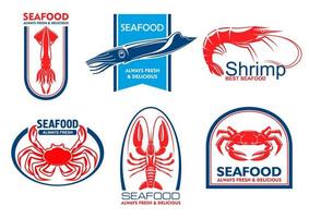 Seafood icons. Fish food emblem vector