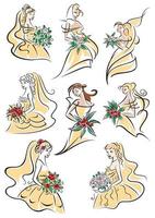 Brides in yellow wedding dresses vector