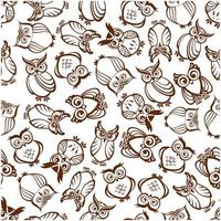 Cute outline brown owls seamless pattern vector