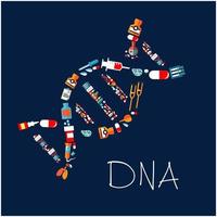 Medicines and healthcare icons in a shape of DNA vector