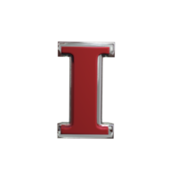 Letter I 3D Render mental red color png