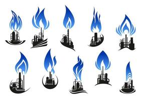 Industrial chemical plants with blue flames vector