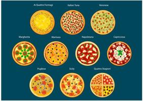 Italian pizza menu icon with different toppings vector