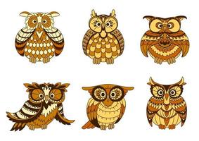 Cartoon Owls With Brown And Orange Plumage