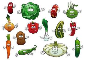 personajes de verduras frescas de dibujos animados felices vector