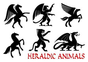 Heraldic animals emblems and icons vector