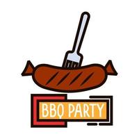 Grilled sausage on barbecue fork thin line symbol vector