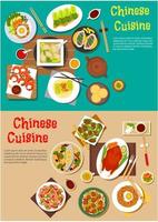 Healthy seafood and meat dishes of chinese cuisine vector