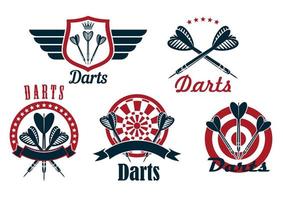 Darts game sporting emblems and icons vector