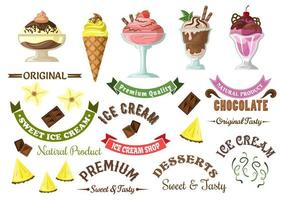 iconos de helados con elementos de diseño retro vector