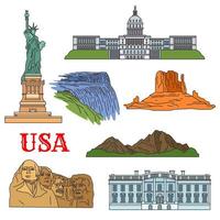 Culture, history, nature travel sights of USA icon vector