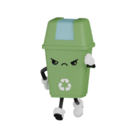Cubo de basura verde aislado 3D png