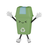 3D Isolated Green Rubbish Bin png