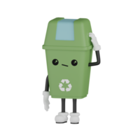 3D Isolated Green Rubbish Bin png