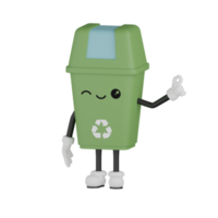 Cubo de basura verde aislado 3d png