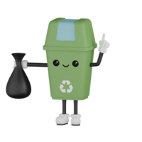 Cubo de basura verde aislado 3d png