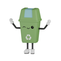 3D Isolated Green Rubbish Bin png