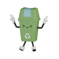 3D Isolated Green Rubbish Bin png