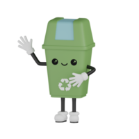3D Isolated Green Rubbish Bin png