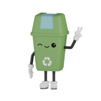 3D Isolated Green Rubbish Bin png