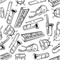 Seamless sketchy musical instruments pattern vector