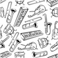 Seamless sketchy musical instruments pattern vector