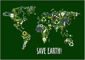 icono del mapa mundial compuesto por símbolos ecológicos vector