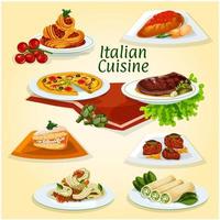 Italian cuisine dinner icon with popular dishes vector