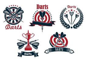 Darts game icons with dartboard and arrows vector