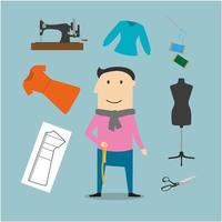 Tailor with sewing tools icons vector