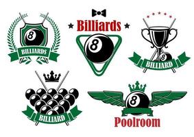 Billiards icons with game items vector