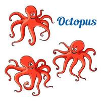 Funny and joyful cartoon red octopuses vector