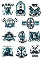 Vintage nautical badges with marine items vector