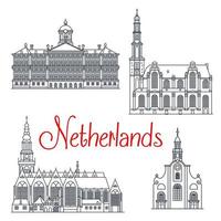 Thin line travel icons of Netherlands vector