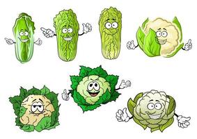 Cartoon cauliflowers and chinese cabbage vector