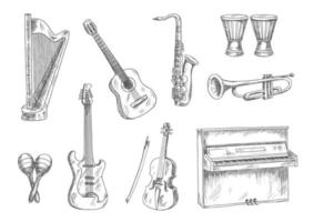 iconos de boceto de instrumentos musicales para el diseño de arte vector