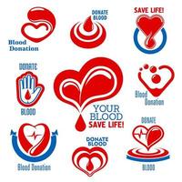 Hearts, blood drops, hand icons for medical design vector