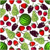 Fresh fruits, berries seamless pattern background vector