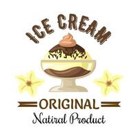 Vanilla and chocolate ice cream sundae badge vector