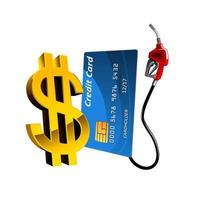 Bank card with gas pump nozzle and dollar sign vector