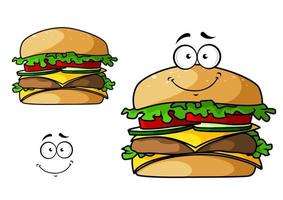 hamburguesa con queso de comida rápida aislada de dibujos animados vector