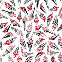 Modern hand held flaming torches seamless pattern vector