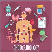 icono plano de endocrinología y sistema endocrino vector