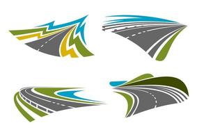 Mountain, rural, coastal roads and highways icons vector