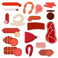 Beef or pork steaks, ribs, bacon and sausages vector